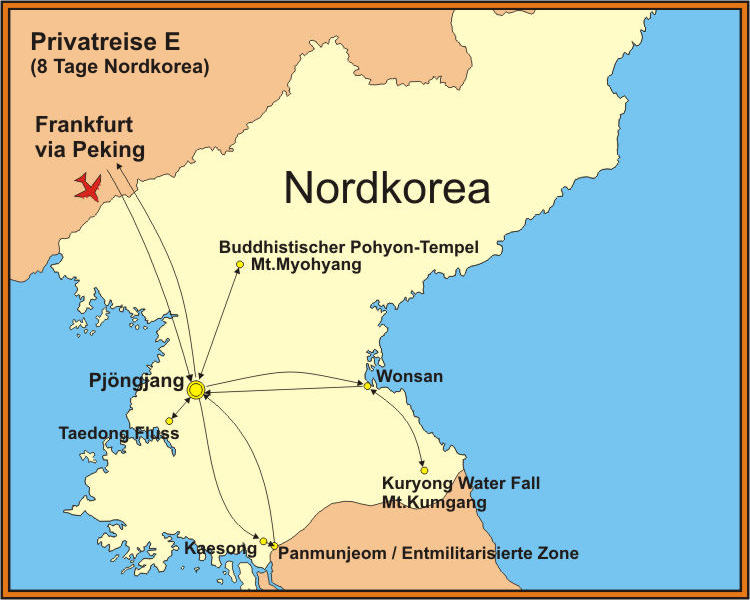 Karte der Reiseroute fuer den Urlaub in Korea